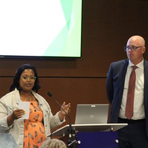 Rep. Alonna Berry, D-Milton, and Sen. Russ Huxtable, D-Lewes, answer questions April 30 from members of homeowners associations concerning the Minos Conaway Road improvement project. KEVIN T. CONLON PHOTOS