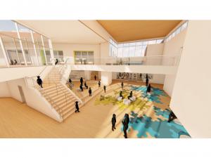 An atrium welcomes students and visitors.