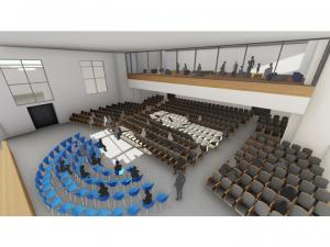 The design retains the school’s existing auditorium with some updates.